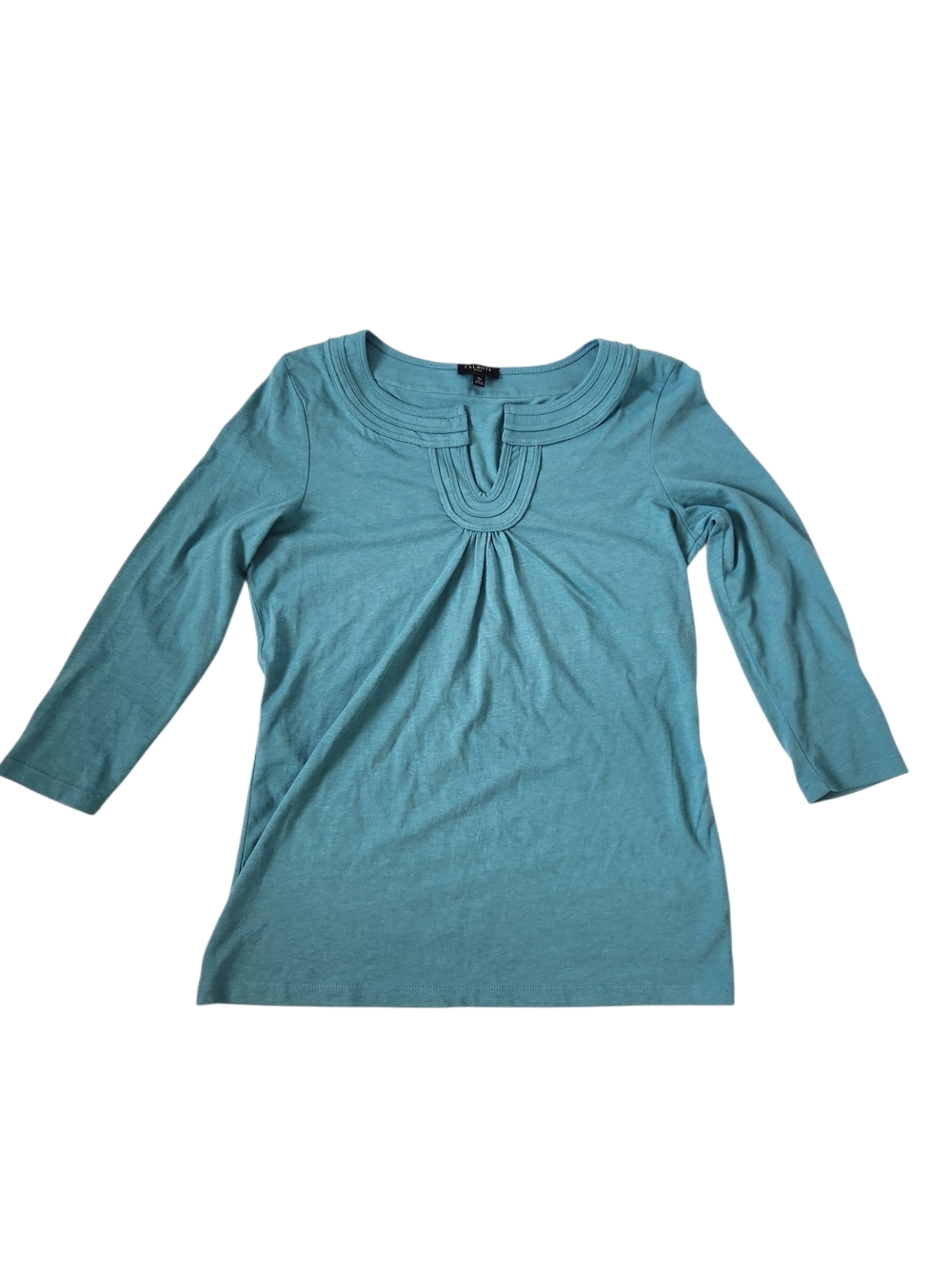 Talbots 3/4 Sleeve Scoop V-neck Top Small Petite SP Blue Modal Blend
